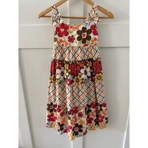 Crazy 8 Girls Multicolor Floral Woven Cotton Tiered Sundress Bow Ruffle M 7-8